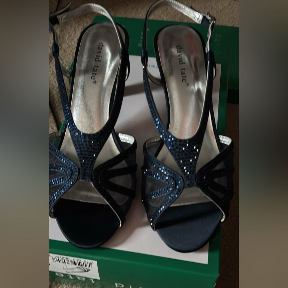David Tate Women's 9w never worn, navy refined satin heel